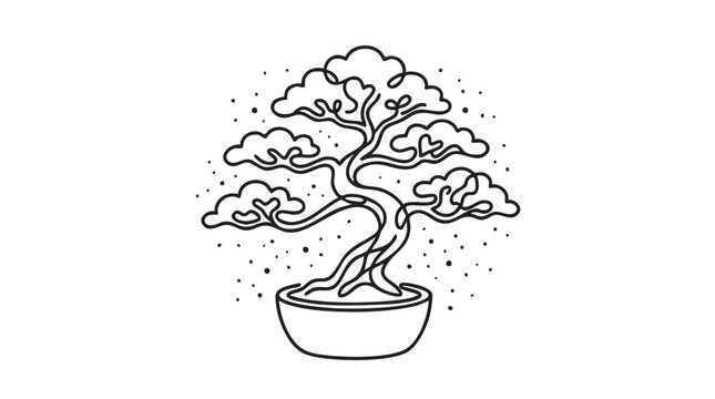 bonsai tree vector icon with continuous line art, a minimalist design for nature and zen continuous line art vector icon
