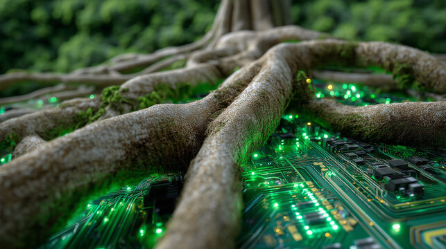 A creative fusion of nature and technology, perfect for sustainability and green innovation themes.
