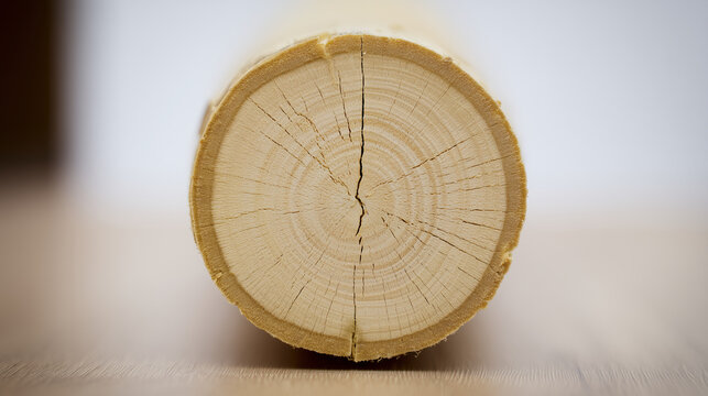 Vintage Aged Log Cross Section Close Up with Tree Rings and Radial Cracks