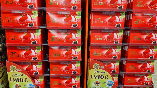 Mon ch&eacute;ri chocolate pralines on retail display shelf