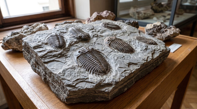 Trilobite Fossils Slab and Paleozoic Era Paleontological Specimens