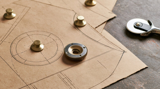 Ai generated craft pattern drafting tools on brown paper with tailoring template drafting