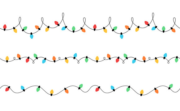 Set of simple flat christmas decorative light garlands - vector seamless pattern