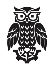 Fototapeta premium Geometric owl vector icon black and white mechanical mascot