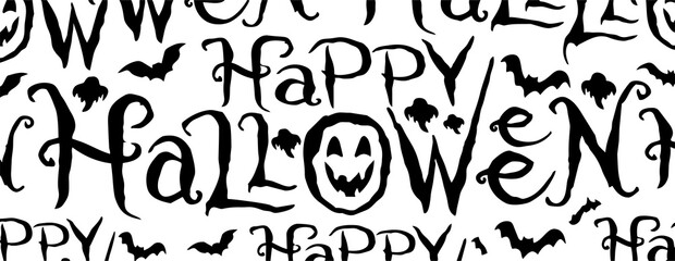 Happy halloween typography background pattern with spooky text and bats © UttamChandra