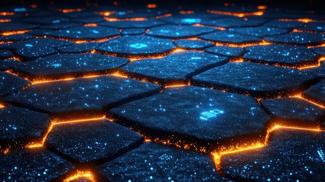 Futuristic tiles with glowing edges & dark center