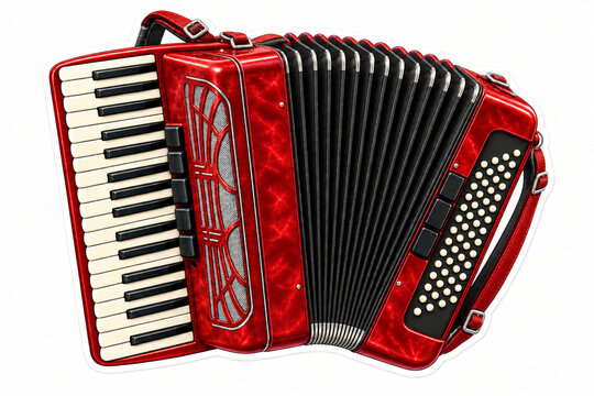 Red Piano Accordion Cartoon Music Sticker Illustration