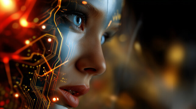 A futuristic AI-themed illustration with human-machine fusion, suitable for technology and innovation projects.


