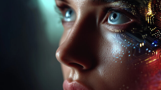 A futuristic AI-themed illustration with human-machine fusion, suitable for technology and innovation projects.


