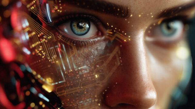 A futuristic AI-themed illustration with human-machine fusion, suitable for technology and innovation projects.


