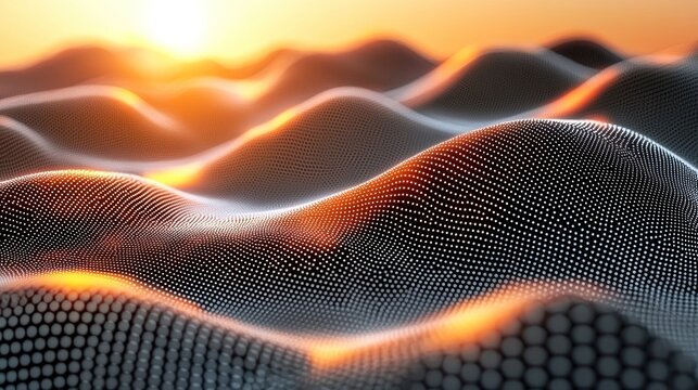 Dotted landscape with golden light in background