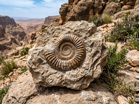Well-Preserved Ammonite Fossil in Natural Sedimentary Rock Matrix