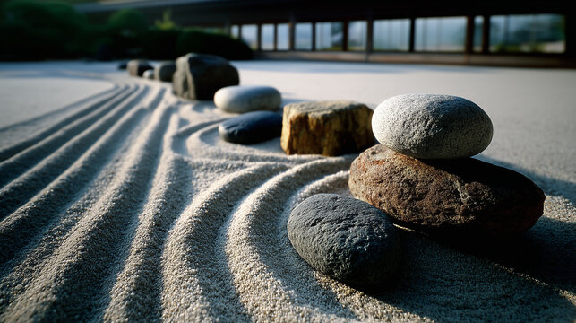 A serene zen garden backdrop with calming sand patterns, perfect for meditation themes and wellness brands.

