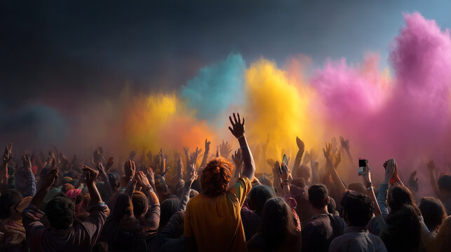 A bright and energetic Holi festival backdrop with powder splashes, perfect for spring events and Indian culture themes.


