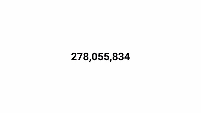 Number counter animation from 0 to 500,000,000 on transparent background, Animated counting numbers count up to five hundred million for likes, views & amount concepts.
