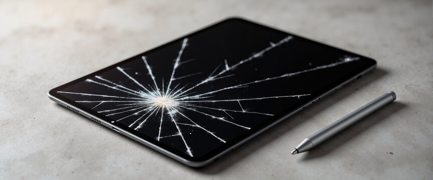 Cracked tablet glass corner for technology repair blogs and websites