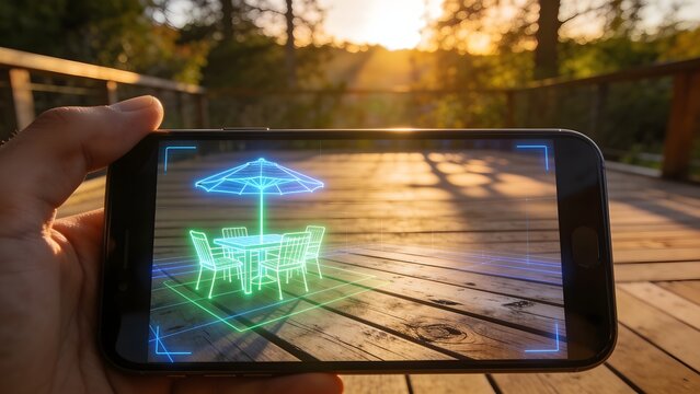 Smartphone POV Using Digital Augmented Reality App For Outdoor Deck Furniture Planning And Immersive Visualization