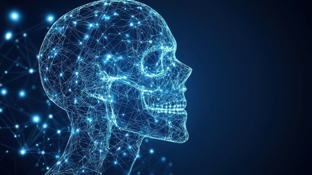 Glowing blue network of a human head and shoulders