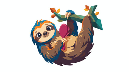 Fototapeta premium Cute Sloth Holding Easter Egg Branch