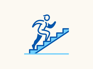 Fototapeta premium Minimalist vector icon of a person running up stairs, embodying concepts of career advancement, personal progress, ambition, and the journey towards success and achievement in life