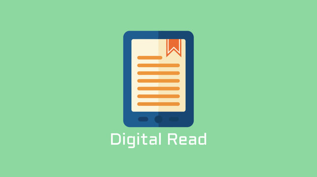 A modern digital reading device design featuring a bookmark and text, symbolizing the advancement of reading in the digital era and the convenience of eBooks for readers.