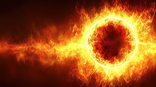 Fiery orb with streaming flames on a dark background