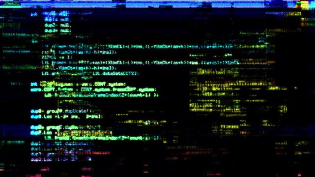 架空のコードが流れるコンピューター画面のグリッチエフェクト　2