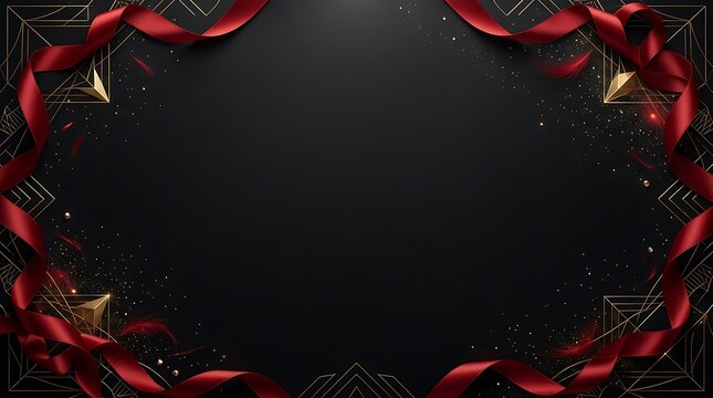 Elegant red ribbon frame with gold accents