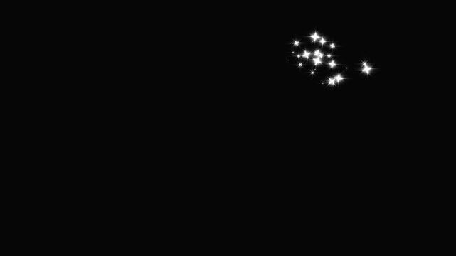 Shiny stars border animation, black background, 4k glitter sparks, christmas new year sparkle effect, white glowing twinkling stars, magic glitter line, luxury bokeh 4K glitter animation