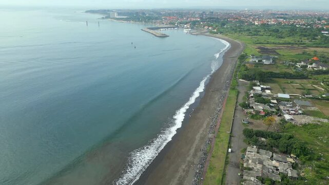 Padang Galak Beach And Sanur Harbor Bali Island Indonesia Drone Track In 4K 60FPS