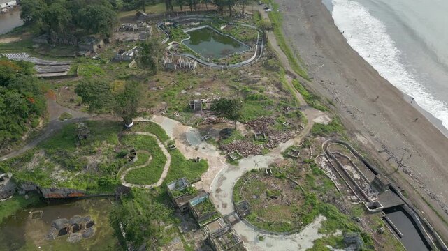 Unfinished Theme Park In Ruins Sanur Bali Indonesia Padang Galak Beach Drone High Angle 4K 60FPS