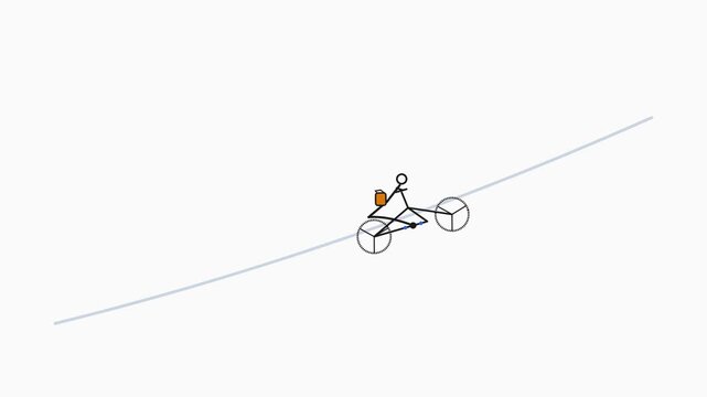 Simple stick figure animation of a person riding a bicycle uphill.