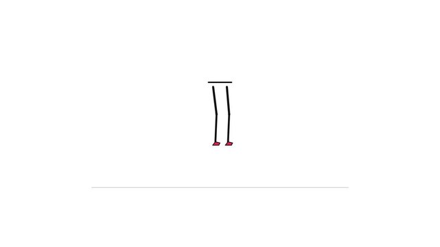 Minimalist animation of legs performing jumping jacks on a white background.