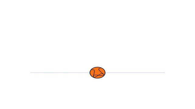 Minimalist animation of an orange basketball bouncing on a white background.