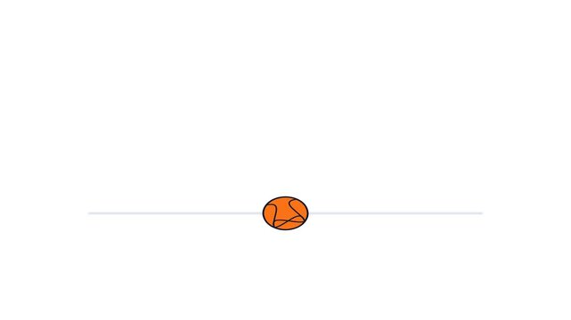 Minimalist animation of an orange basketball bouncing on a line.