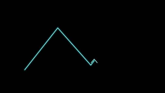 Minimalist neon blue line art depicting a simple mountain peak against a solid black background