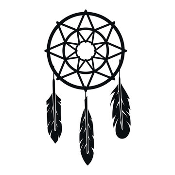 An icon of a dreamcatcher, consisting of a round frame with a web pattern and feathers, associated with the protection and talisman of dreams and thoughts.