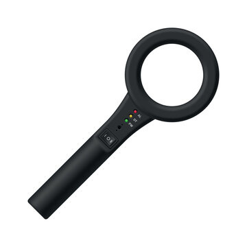 Hand-held metal detector with a round search element for searching for prohibited items and ensuring security.