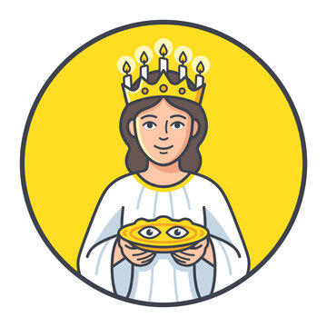 Saint Lucy Icon with Eyes on Plate and Crown of Candles