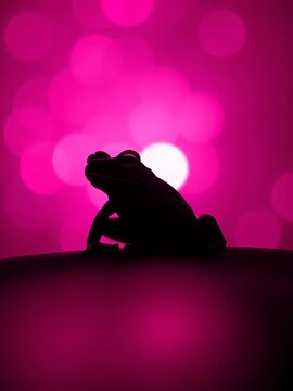 Enchanting frog silhouette against pink and purple lights, twilight, mystical