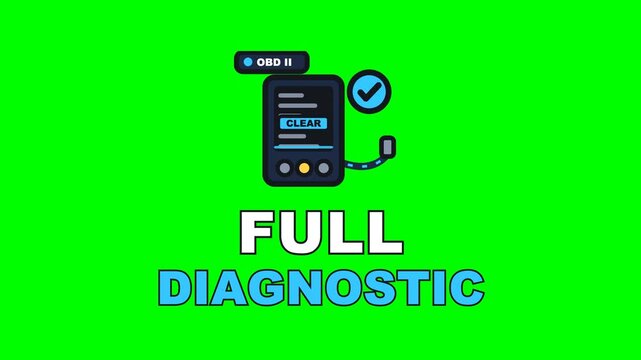 4K green screen FULL DIAGNOSTIC animated text - the scanner streaming codes until the fault clears, kinetic typography garage and MOT overlay for auto repair content and social media, chroma key