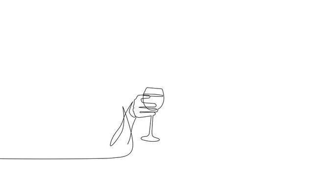 One line drawing animation of a woman holding a wine glass