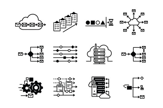 Email and server workflow icons set