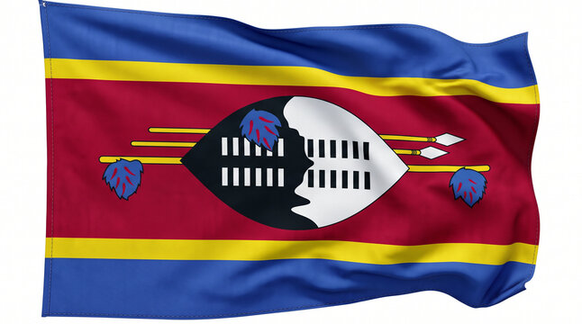 Realistic Waving Eswatini National Flag Isolated on White Background