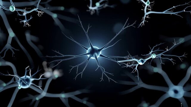 Neurons firing in a mesmerizing display of light showcasing brain connection and neural activity