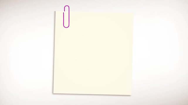 Pink Paperclip Fastening Blank Memo Sheet With Smooth Reverse Animation