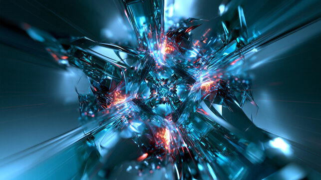 Futuristic Abstract Crystal Tunnel with Glowing Lights Background