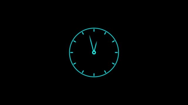 Minimalist analog wall clock face with moving hands on black background Flat 24 Hour Clock, 4K Motion Graphics