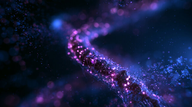 Glowing Abstract DNA Helix and Neural Data Network
