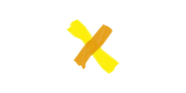 Cross shape made of two pieces of yellow and orange adhesive tape isolated on transparent background